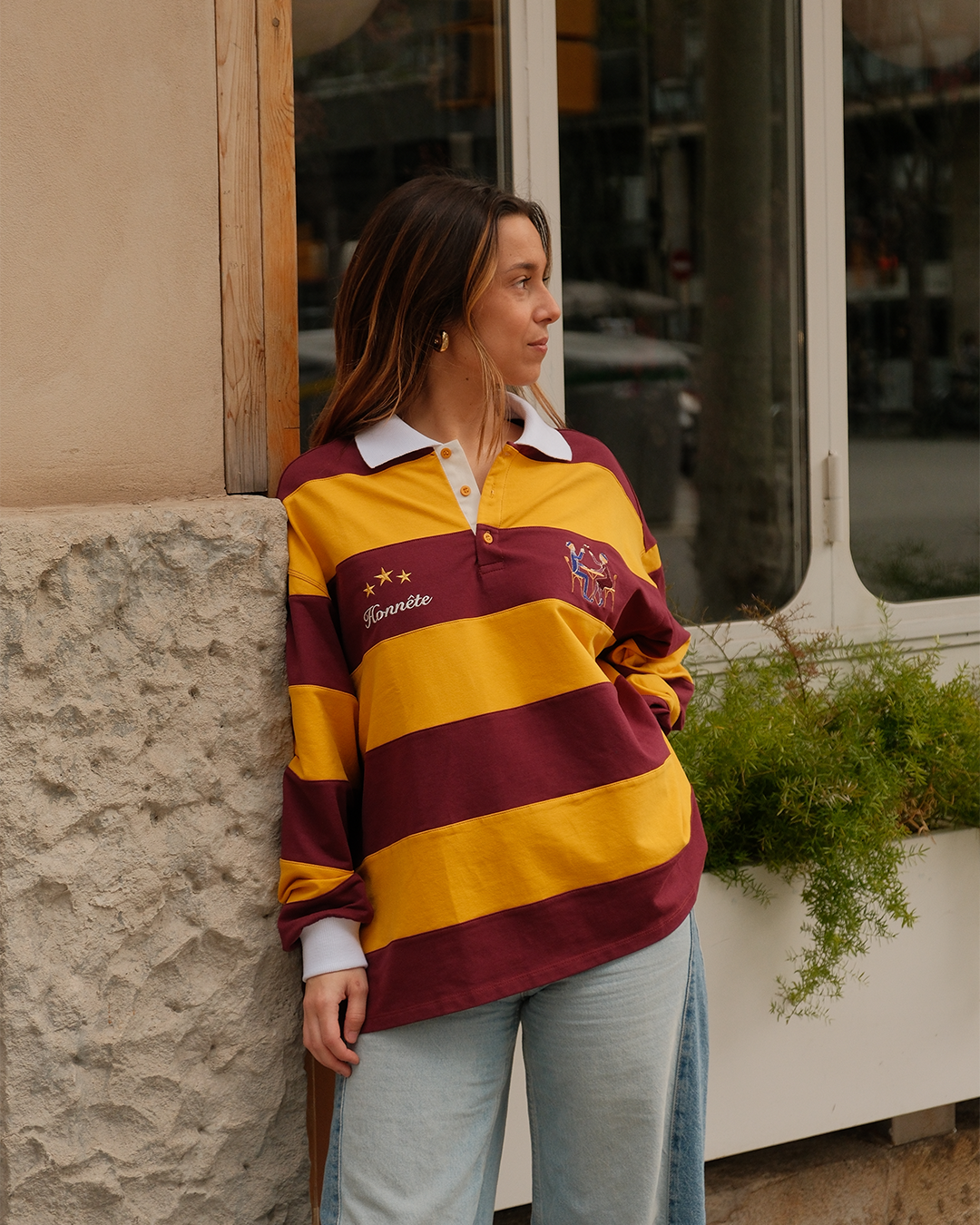 Burgundy OG Striped Rugby Polo