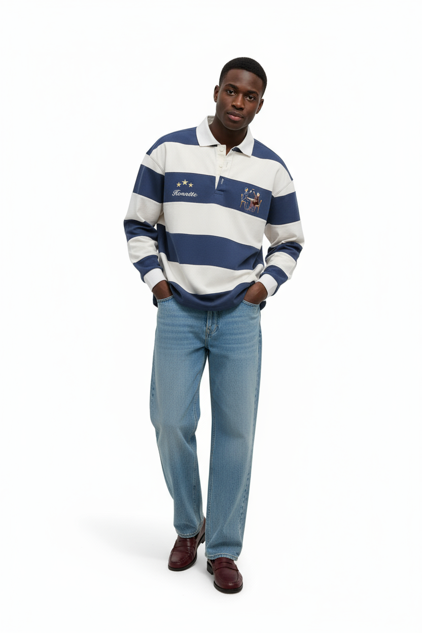 Navy OG Striped Rugby Polo