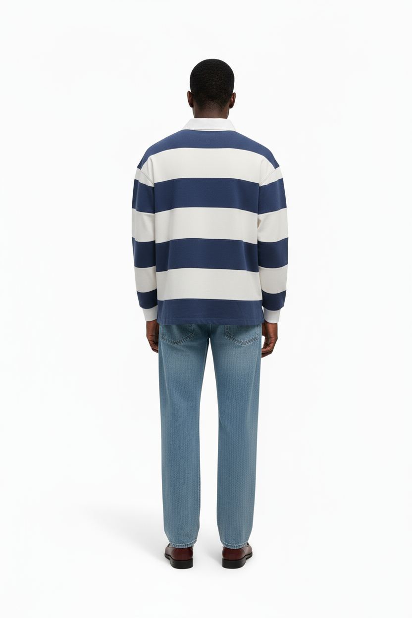 Navy OG Striped Rugby Polo