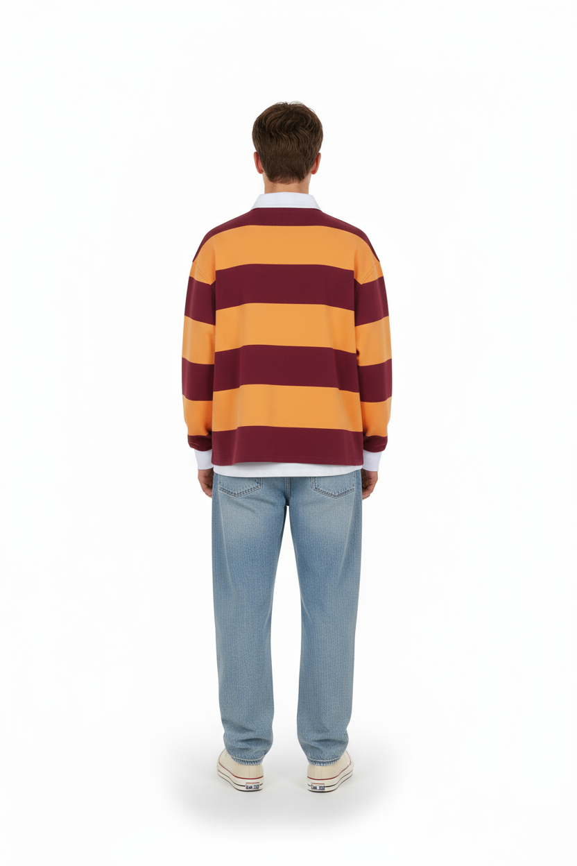 Burgundy OG Striped Rugby Polo