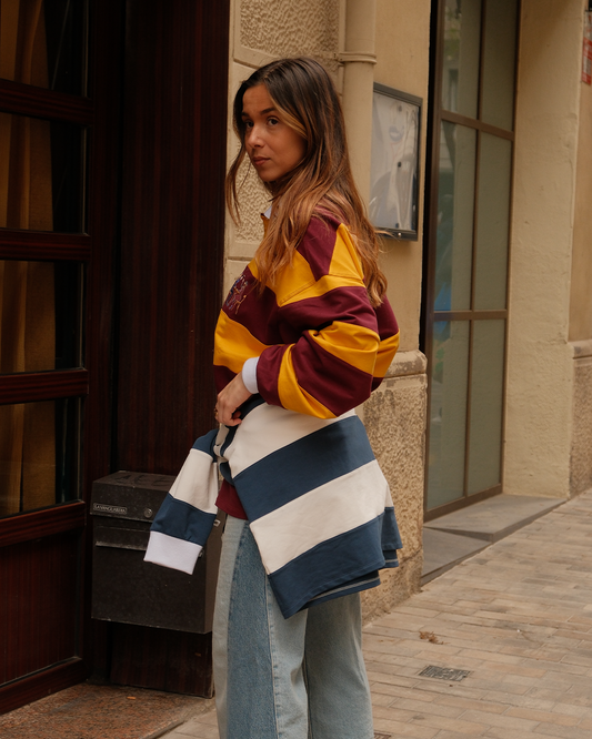 Burgundy OG Striped Rugby Polo