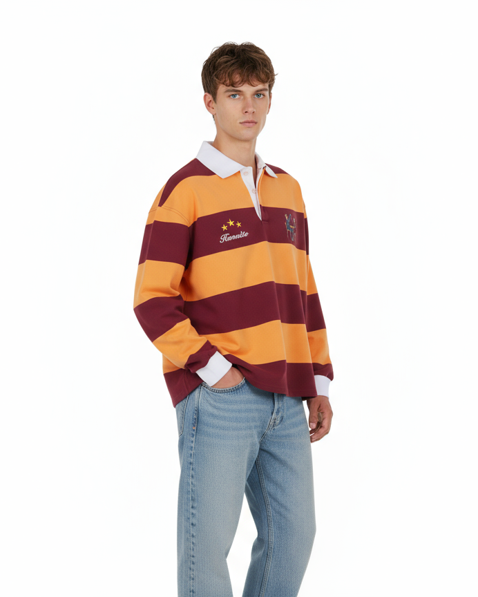 Burgundy OG Striped Rugby Polo