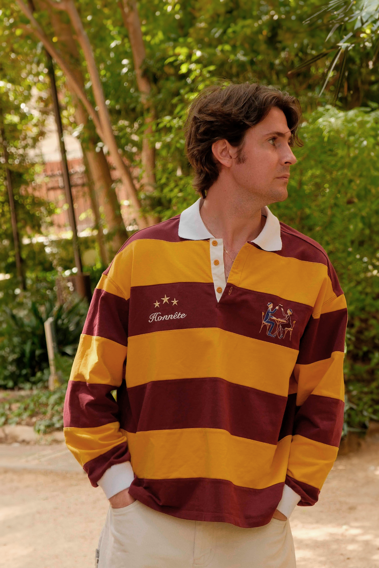Burgundy OG Striped Rugby Polo