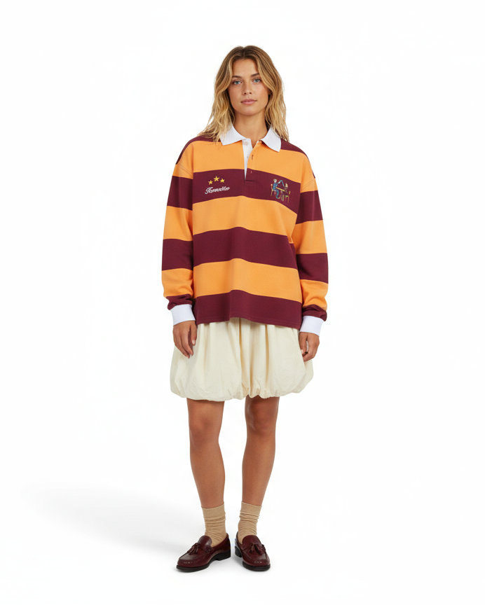 Burgundy OG Striped Rugby Polo